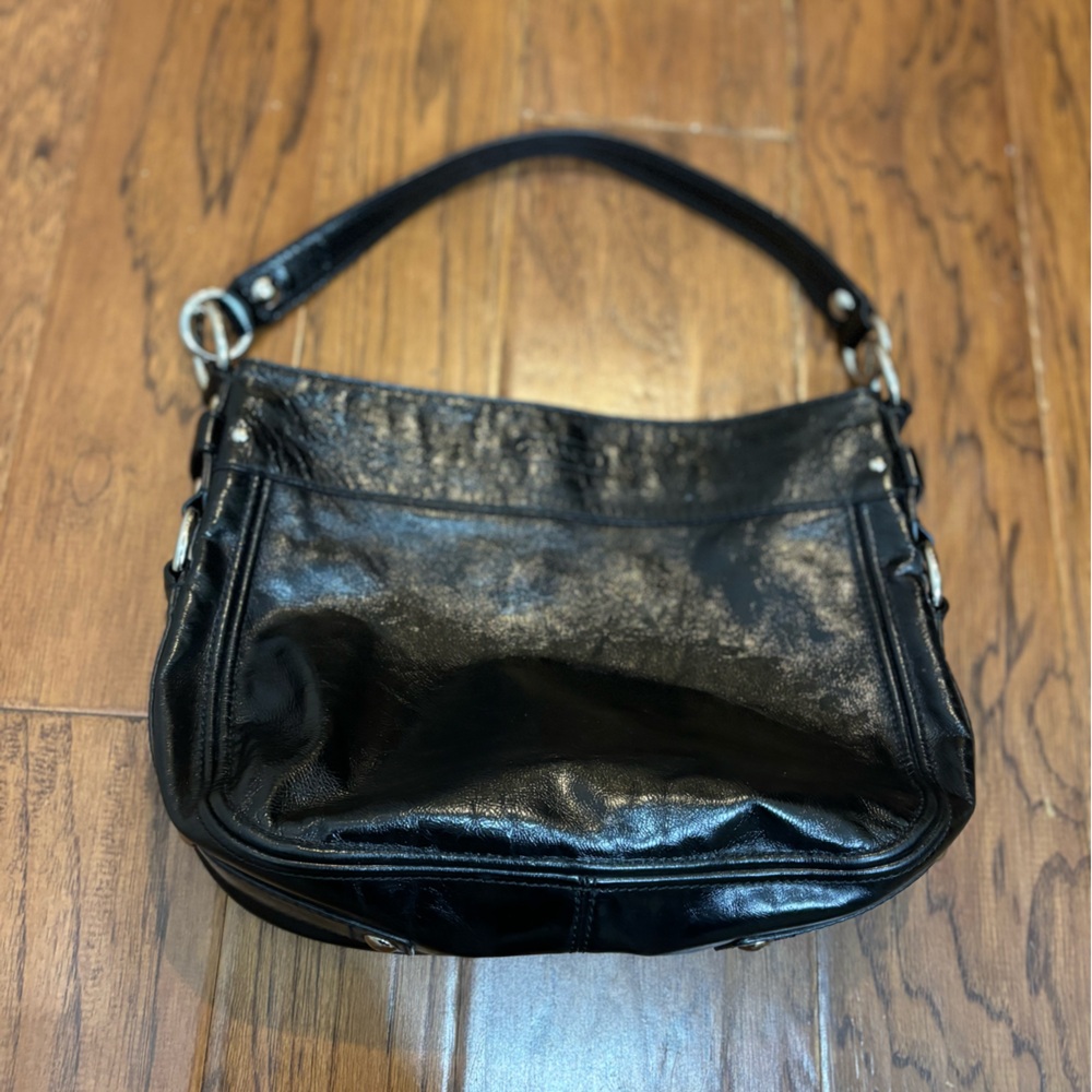 Vintage Y2K Coach Black Leather Shoulder Bag | Silver Hardware | Purple Lining - Picture 3 of 11